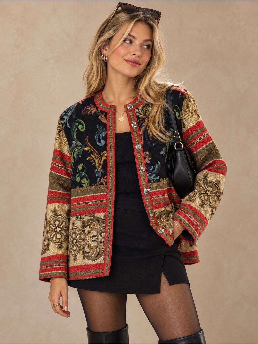 Vintage Sag Harbor Tapestry Brocade Jacket Size 8 Baroque Floral